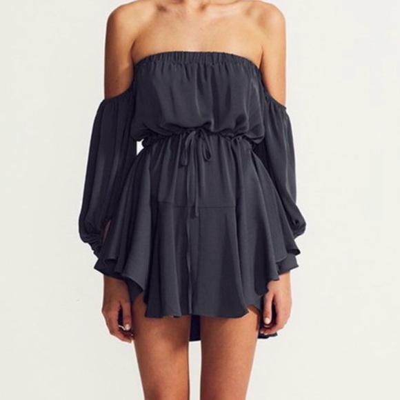 Shona Joy Dresses & Skirts - Shona Joy Core Off the Shoulder Black Ruffle Mini Dress Size 10